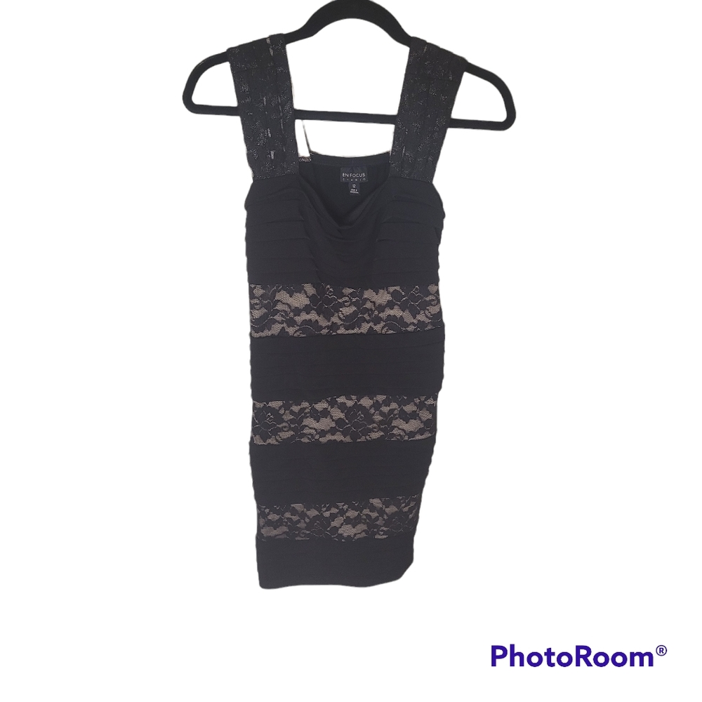 Enfocus Studio black and lace sleeveless dress. Size 12